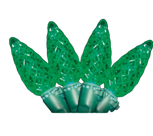 Green LED C6 faceted christmas lights 70 bulbs case of 24